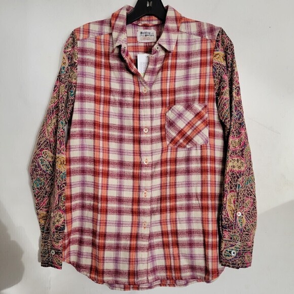 NEW Anthropologie Holding Horses Red Plaid Button Up Shacket Cotton Shirt Sz XS - Picture 3 of 13